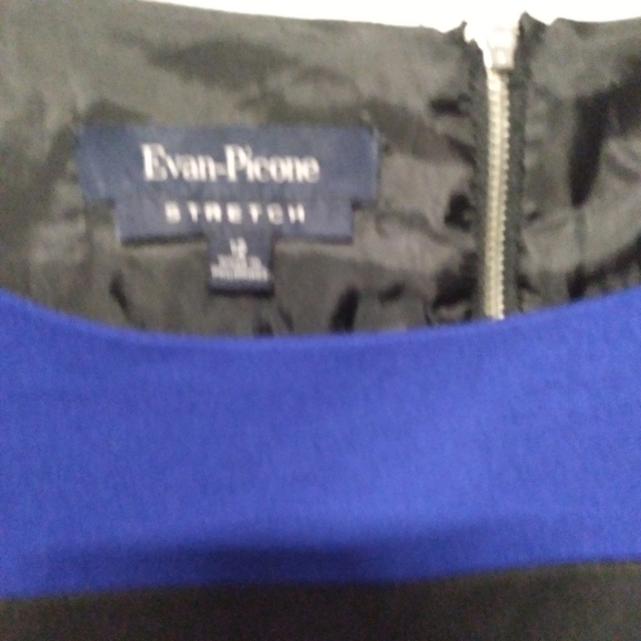 Evan Picone Sheath Suit Dress Black & Blue Peplum Career Chic Colorblock Size 12 - Picture 2 of 8